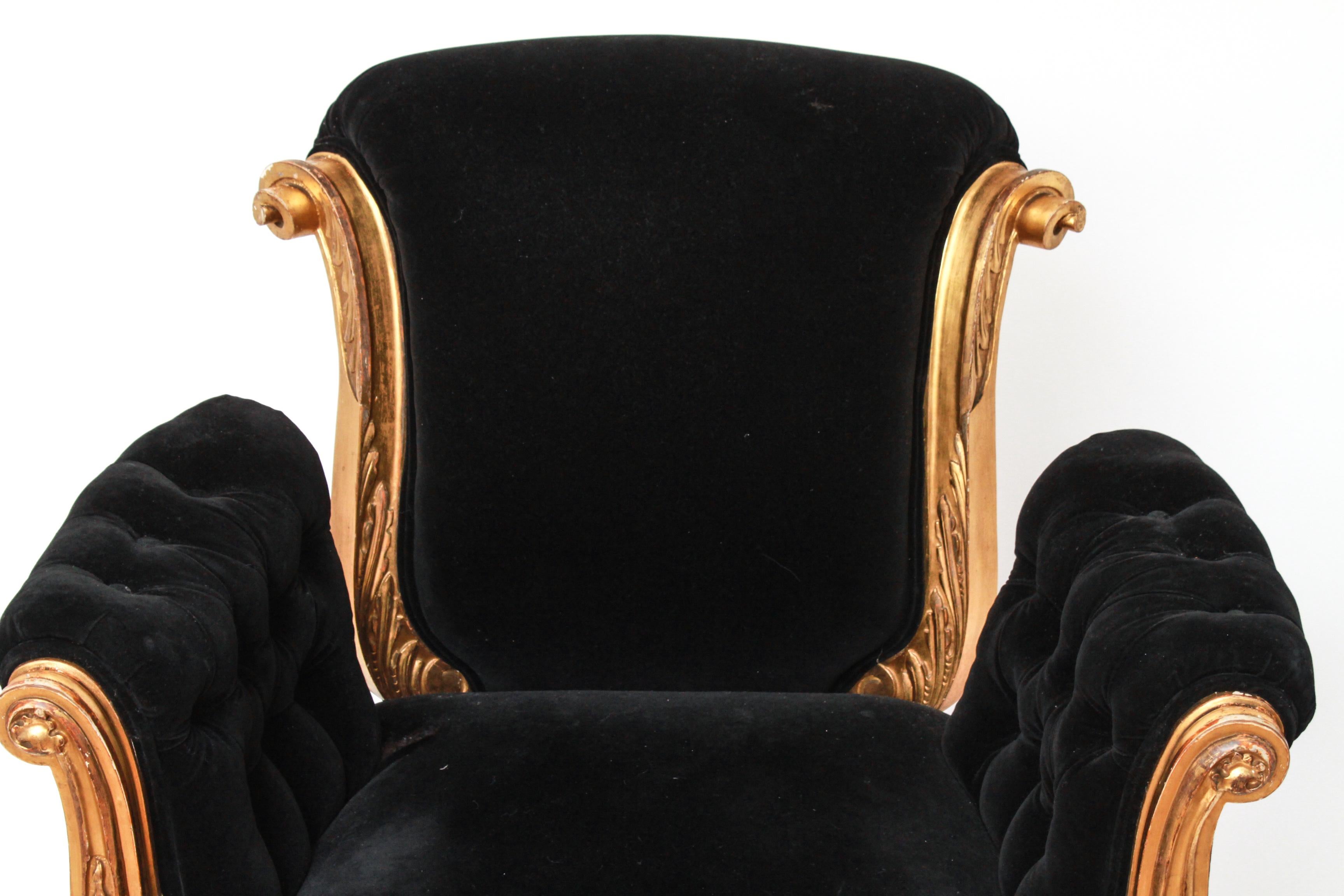 French Art Deco Style Giltwood Leaf and Scroll Armchair 3