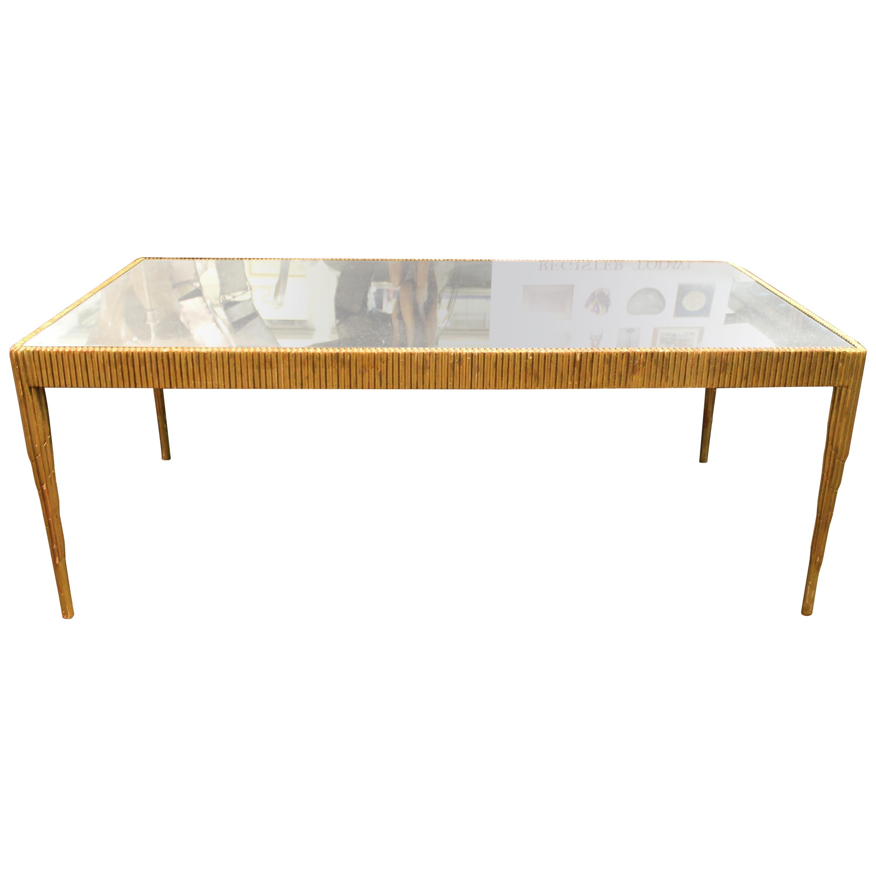 Armand-Albert Rateau Attr. French Art Deco Giltwood Cocktail Table w Mirror Top