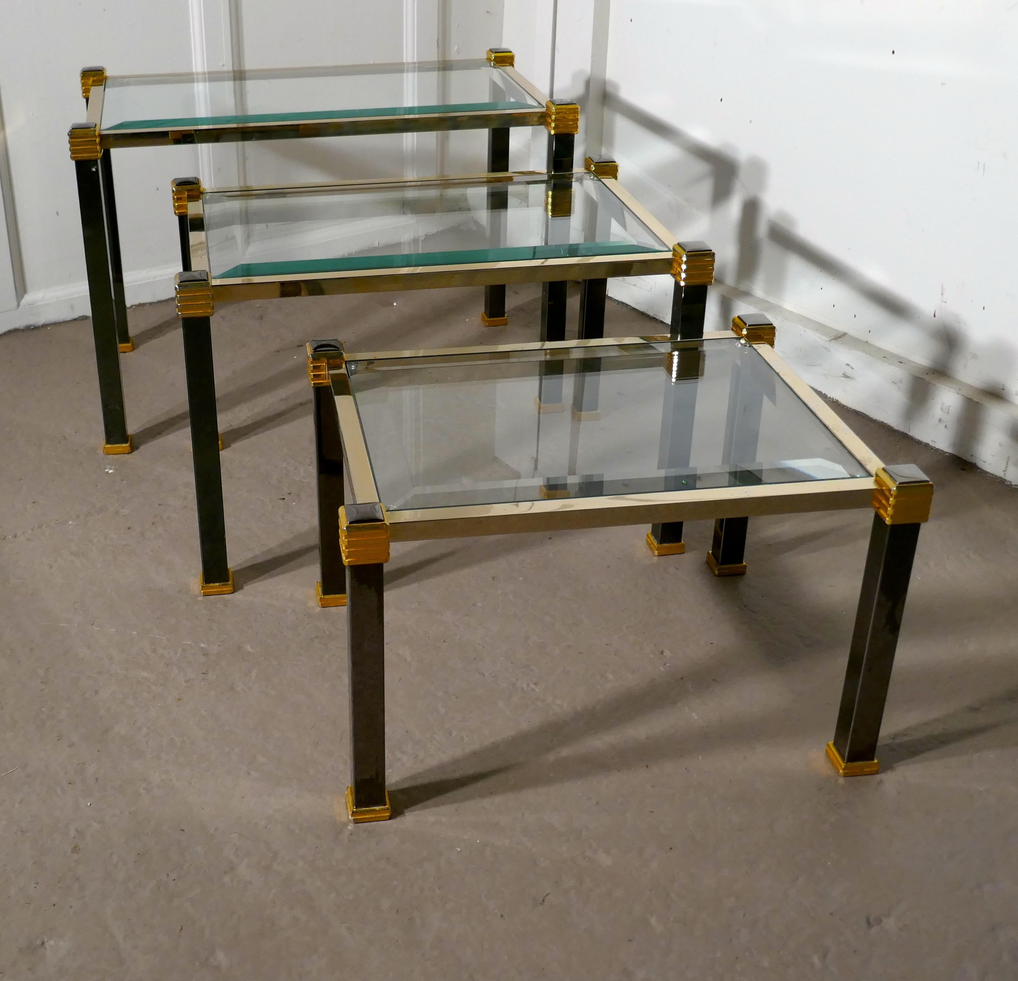 French Art Deco Glass and Brass Nest of Tables In Good Condition In Chillerton, Isle of Wight