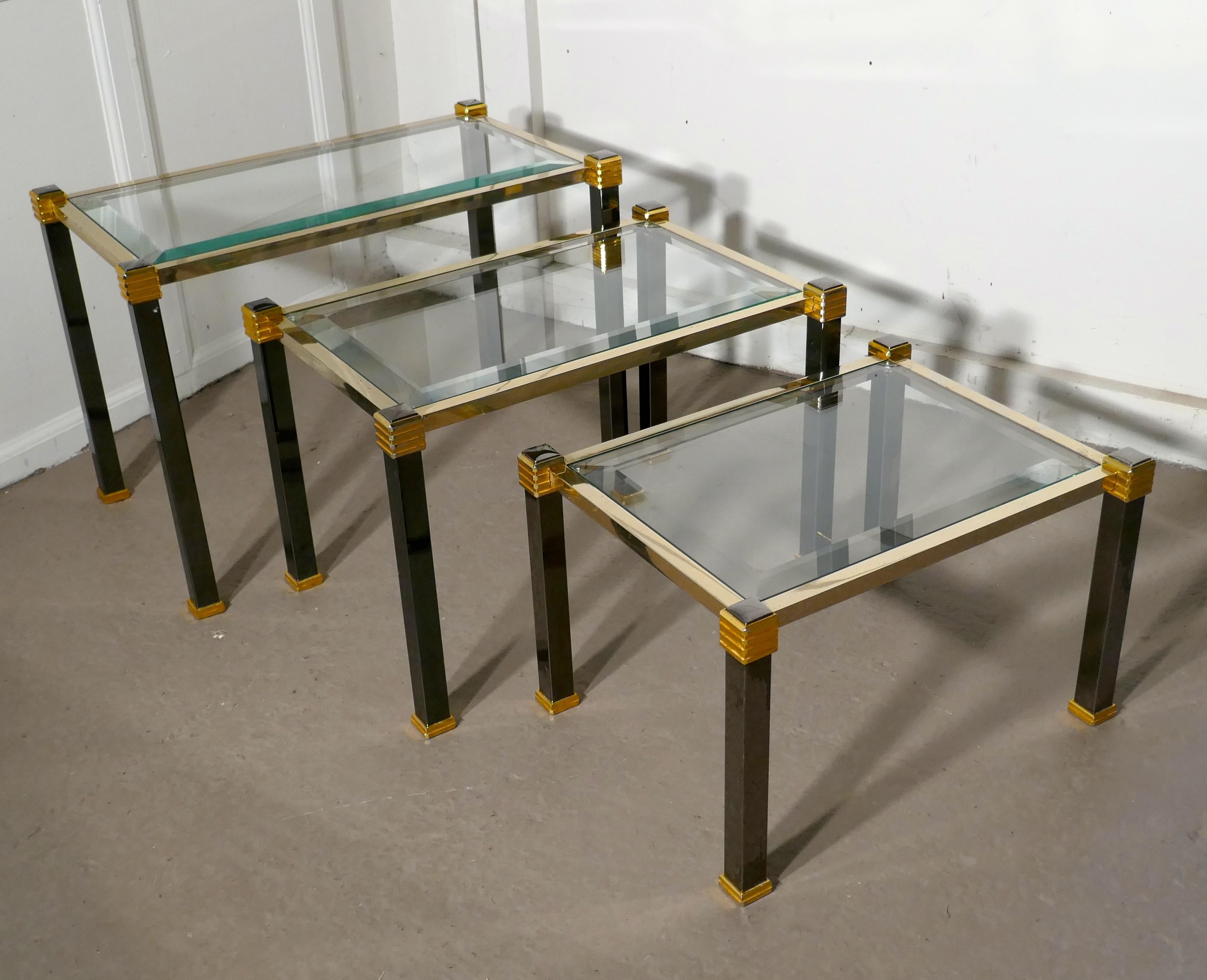 20th Century French Art Deco Glass and Brass Nest of Tables