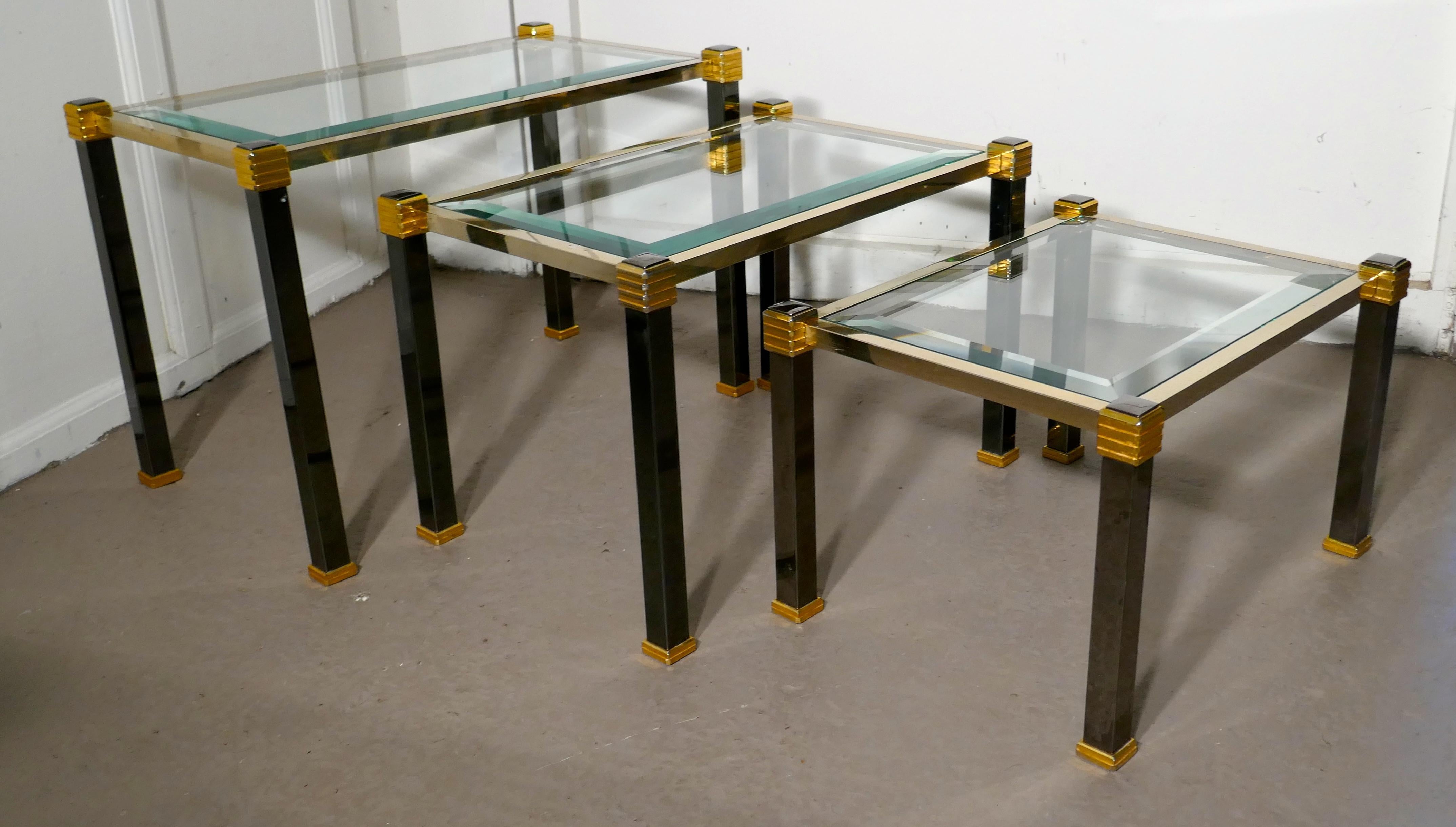 French Art Deco Glass and Brass Nest of Tables 1