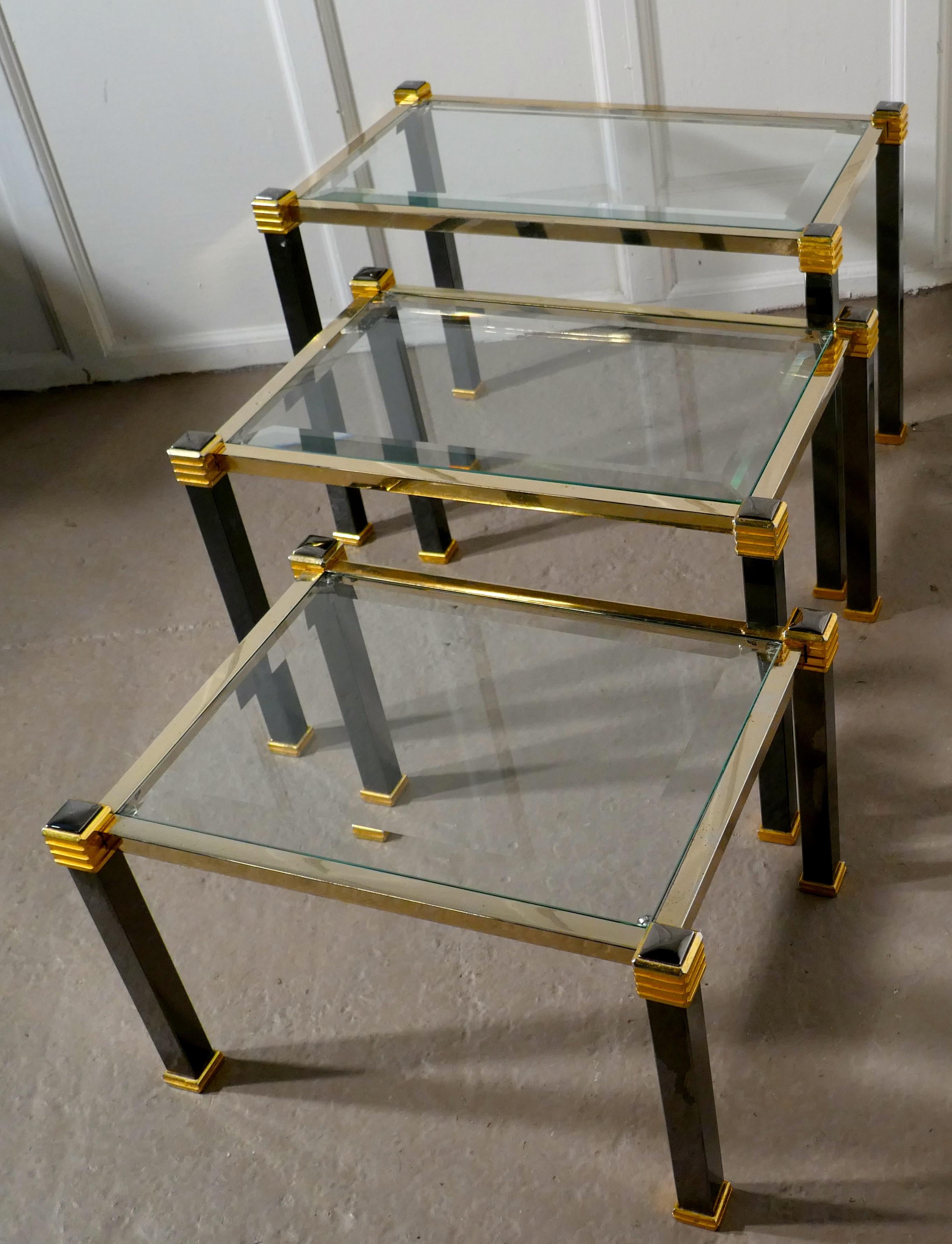 French Art Deco Glass and Brass Nest of Tables 2