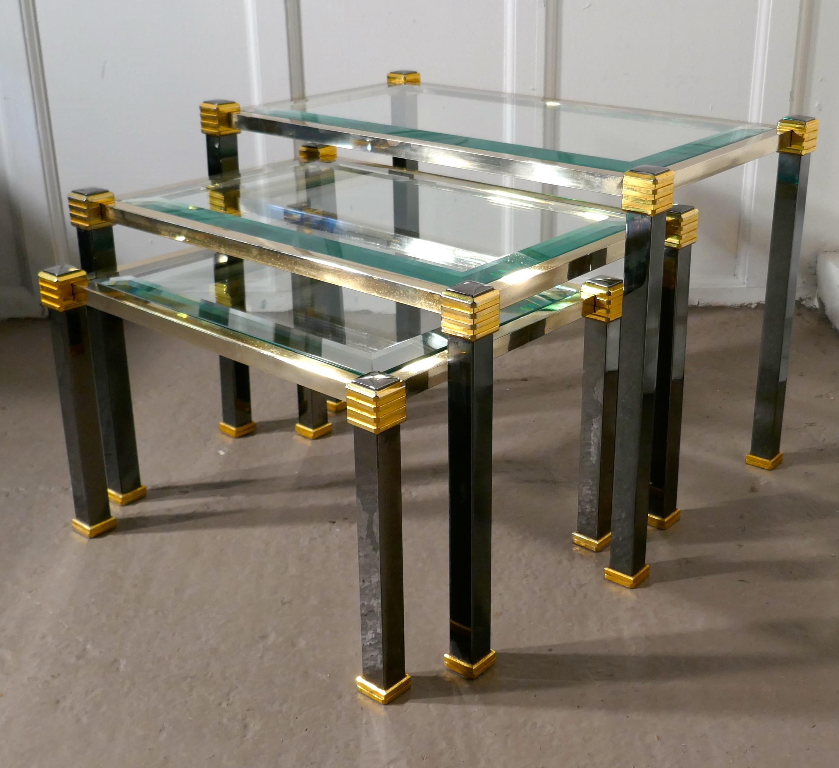French Art Deco Glass and Brass Nest of Tables 3