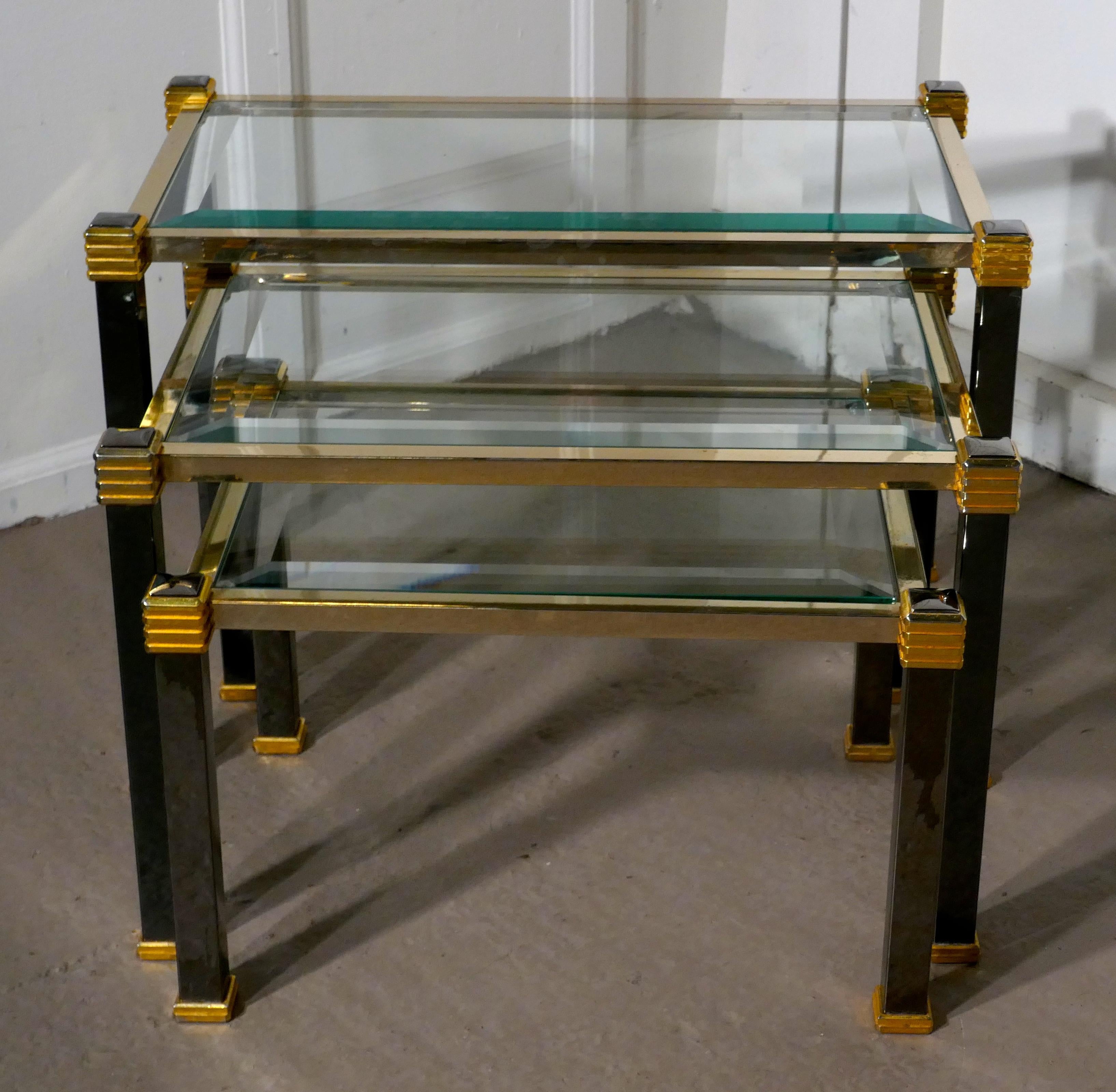 French Art Deco Glass and Brass Nest of Tables 4