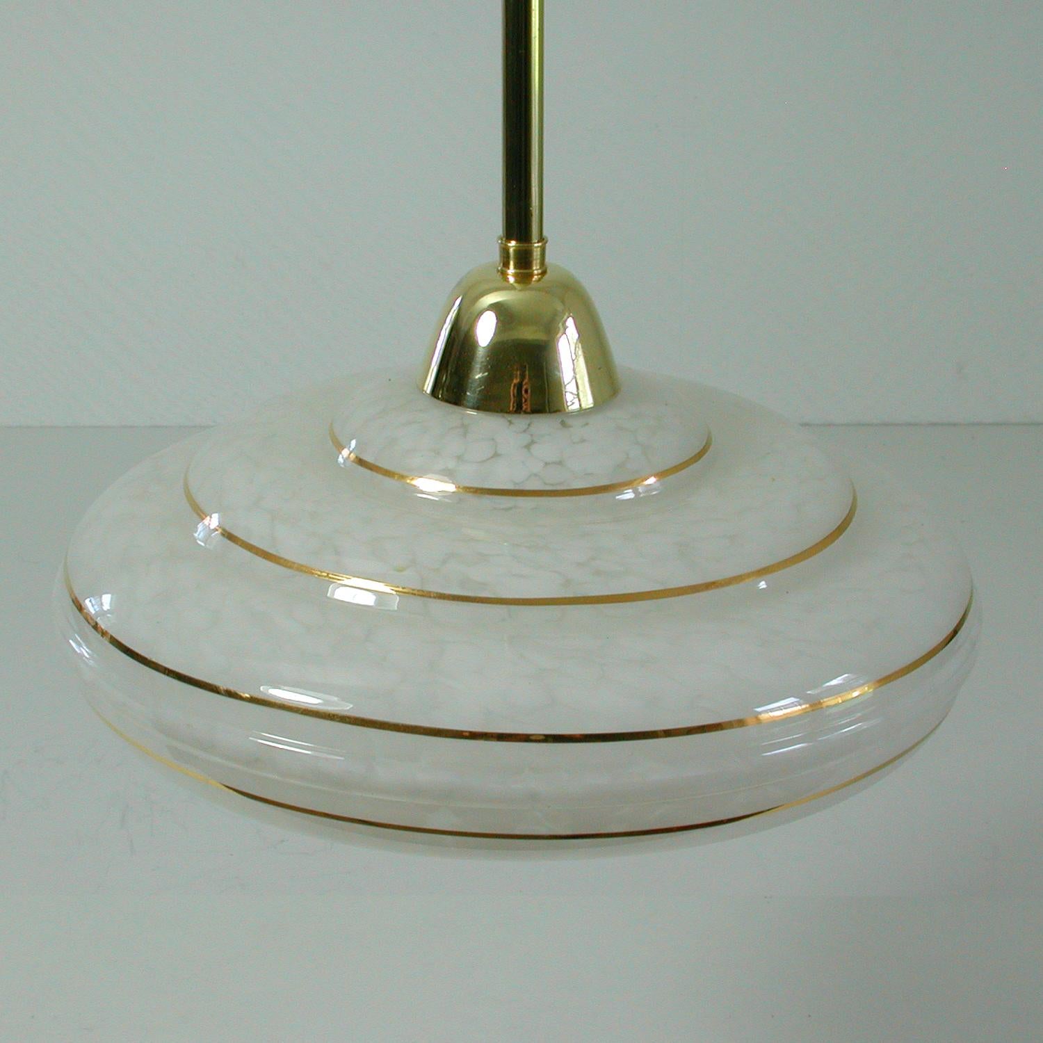 Mid-20th Century French Art Deco Glass and Brass Pendants, 1930s-1940s, Set of 3 