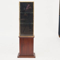 French Art Deco Glass and Brass Showcase, Mahogany Stand, France, C. 1920