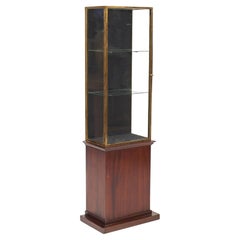 Antique French Art Deco Glass and Brass Showcase, Mahogany Stand, France, C. 1920