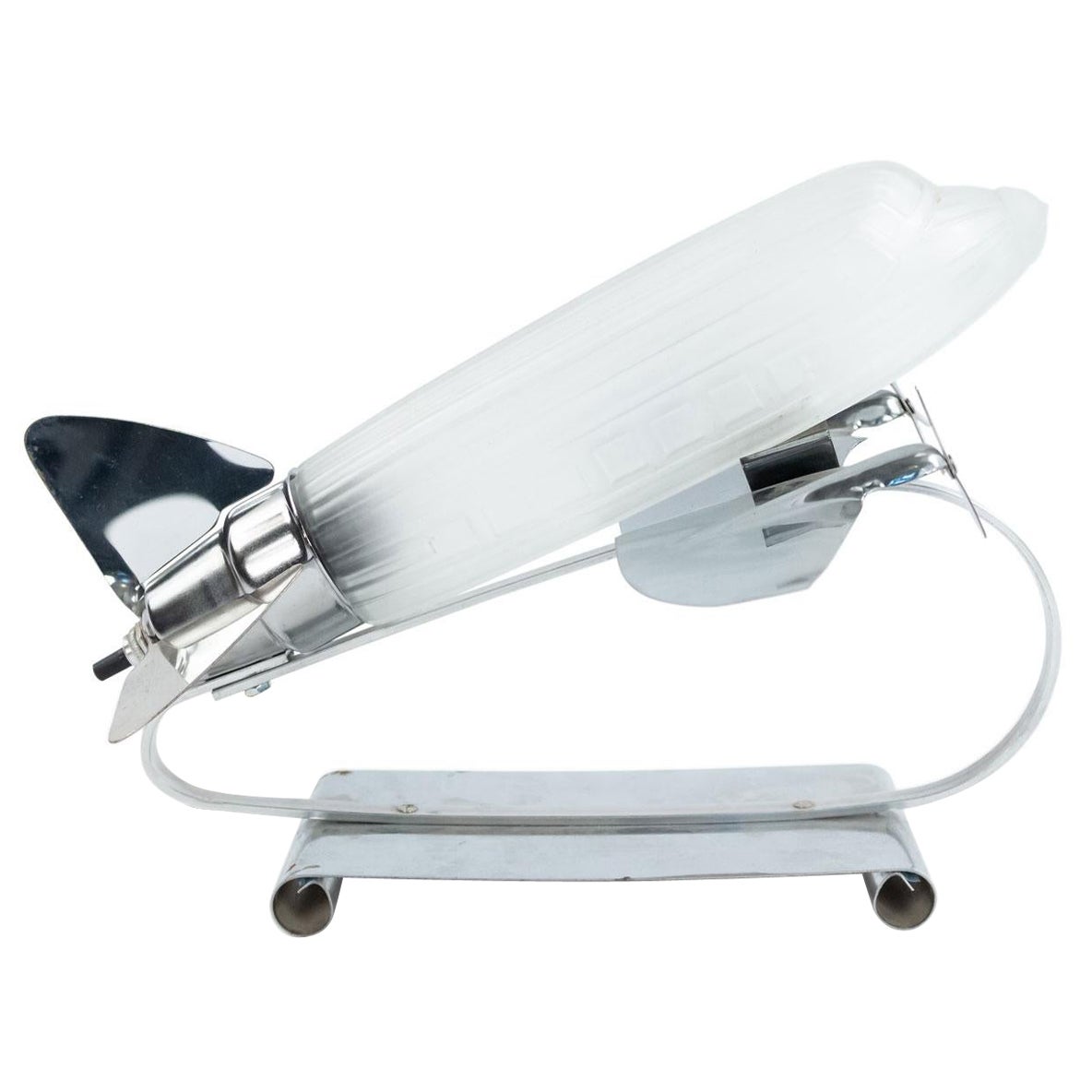 French Art Deco Glass and Chrome Airplane Lamp