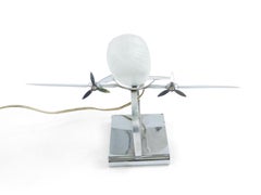 French Art Deco Glass and Chrome Airplane Lamps