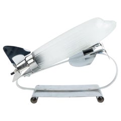French Art Deco Glass and Chrome Airplane Lamps