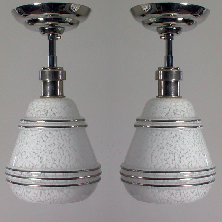 French Art Deco Glass and Chrome Pendants, 1930s-1940s, Set of 2 For Sale 10