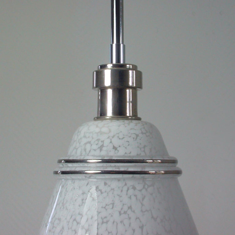 French Art Deco Glass and Chrome Pendants, 1930s-1940s, Set of 2 For Sale 2