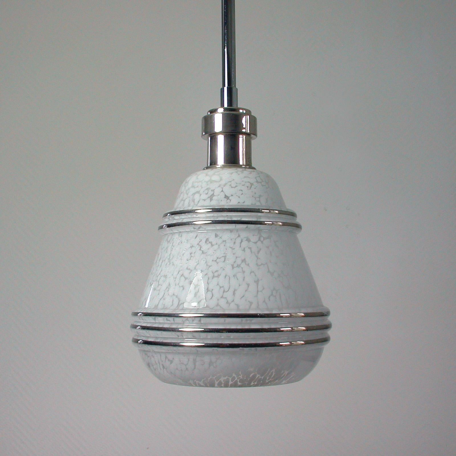 French Art Deco Glass and Chrome Pendants, 1930s-1940s, Set of 2 4