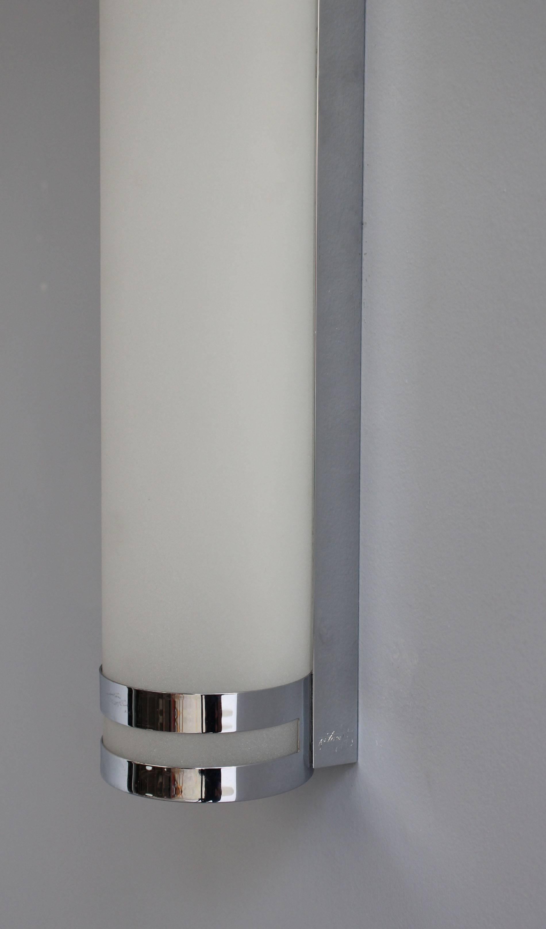 Mid-20th Century Fine French Art Deco Glass and Chrome Sconce by Jean Perzel For Sale