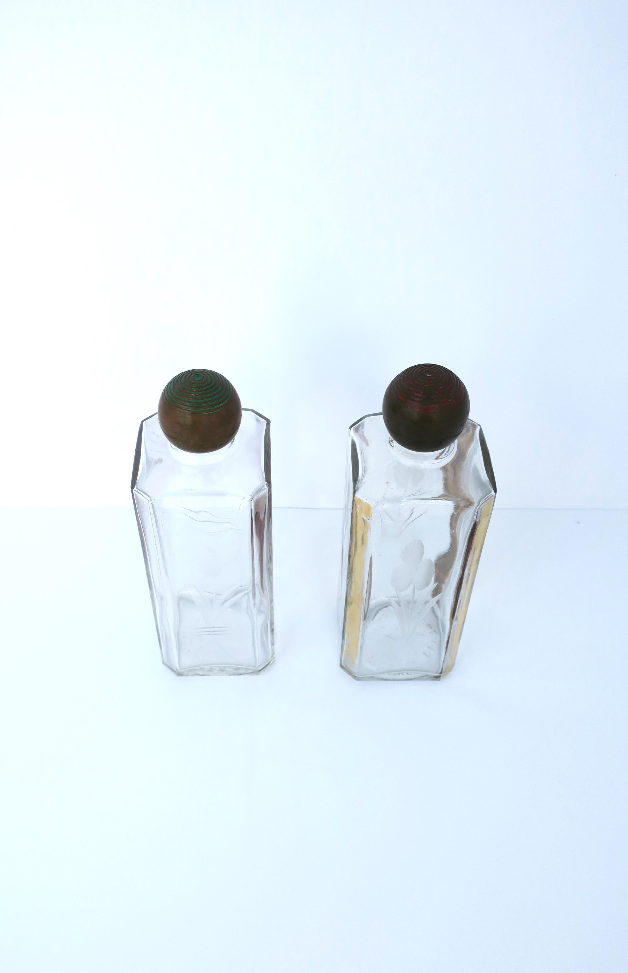 Etched French Art Deco Glass Bottles from Paris, Pair For Sale