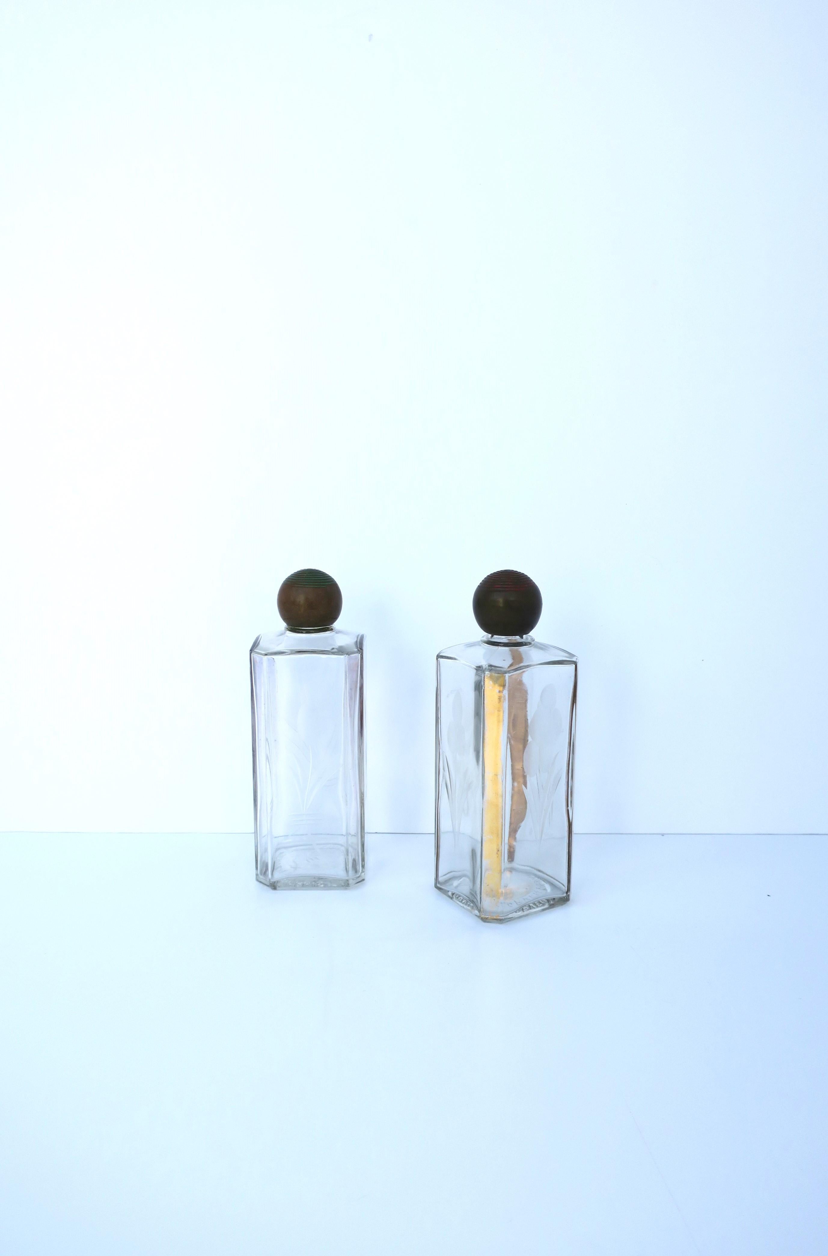 Mid-20th Century French Art Deco Glass Bottles from Paris, Pair For Sale