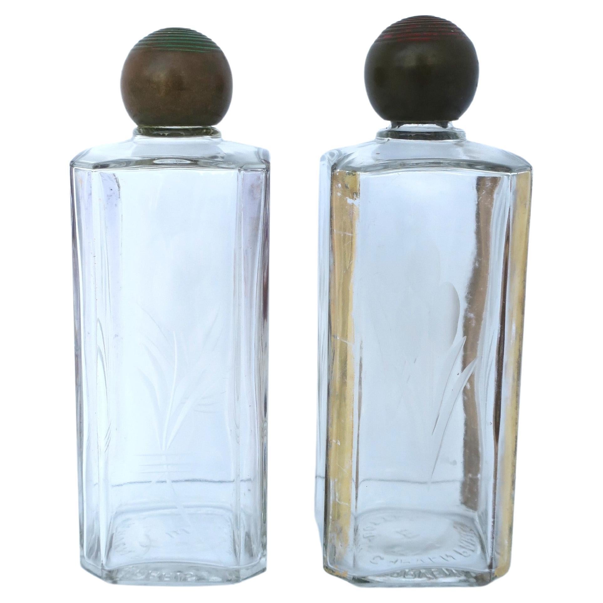 French Art Deco Glass Bottles from Paris, Pair For Sale