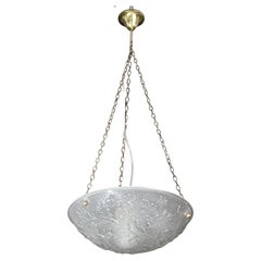 French Art Deco Glass Bowl Pendant Chandelier with floral pattern, 1950