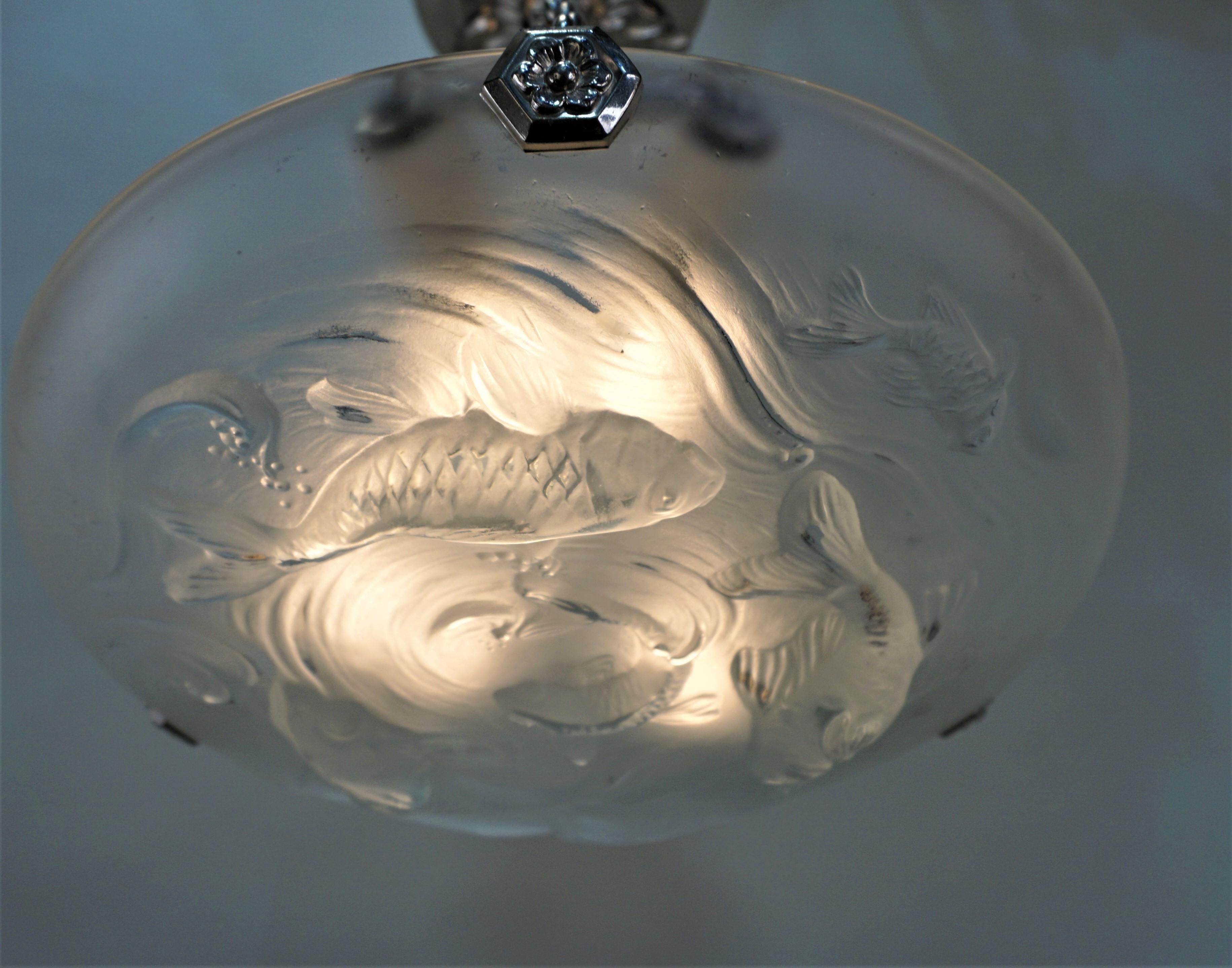 French Art Deco Glass Chandelier by Verlys In Good Condition In Fairfax, VA