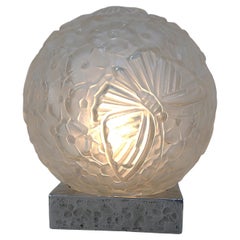 French Art Deco Glass Globe Butterfly Shade Table Lamp by Hettier-Vincent