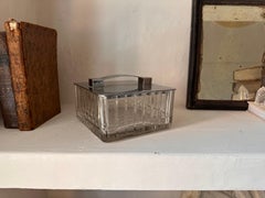 French Art Deco Glass Lidded Box with Chrome Lid, circa 1920
