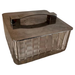 French Art Deco Glass Lidded Box with Chrome Lid, circa 1920