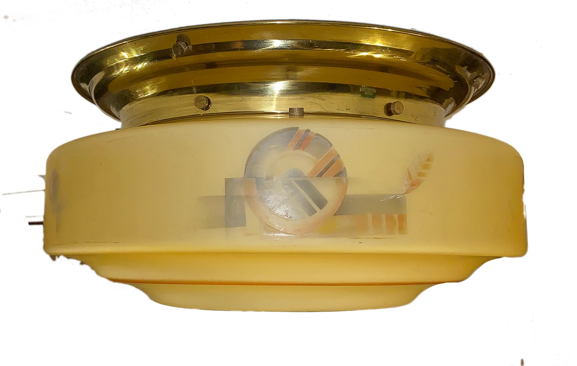 French Art Deco Glass Light Fixture In Good Condition For Sale In New York, NY