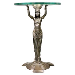 Retro French Art Deco Glass & Metal Side Table