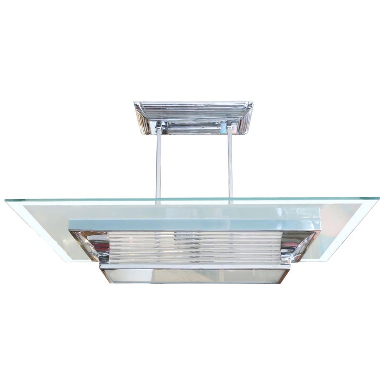 French Art Deco Glass Rod Chandelier by Atelier Petitot For Sale at 1stDibs