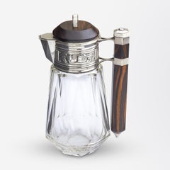 French Art Deco Glass & Silver Pitcher by Lagarde & Fortin