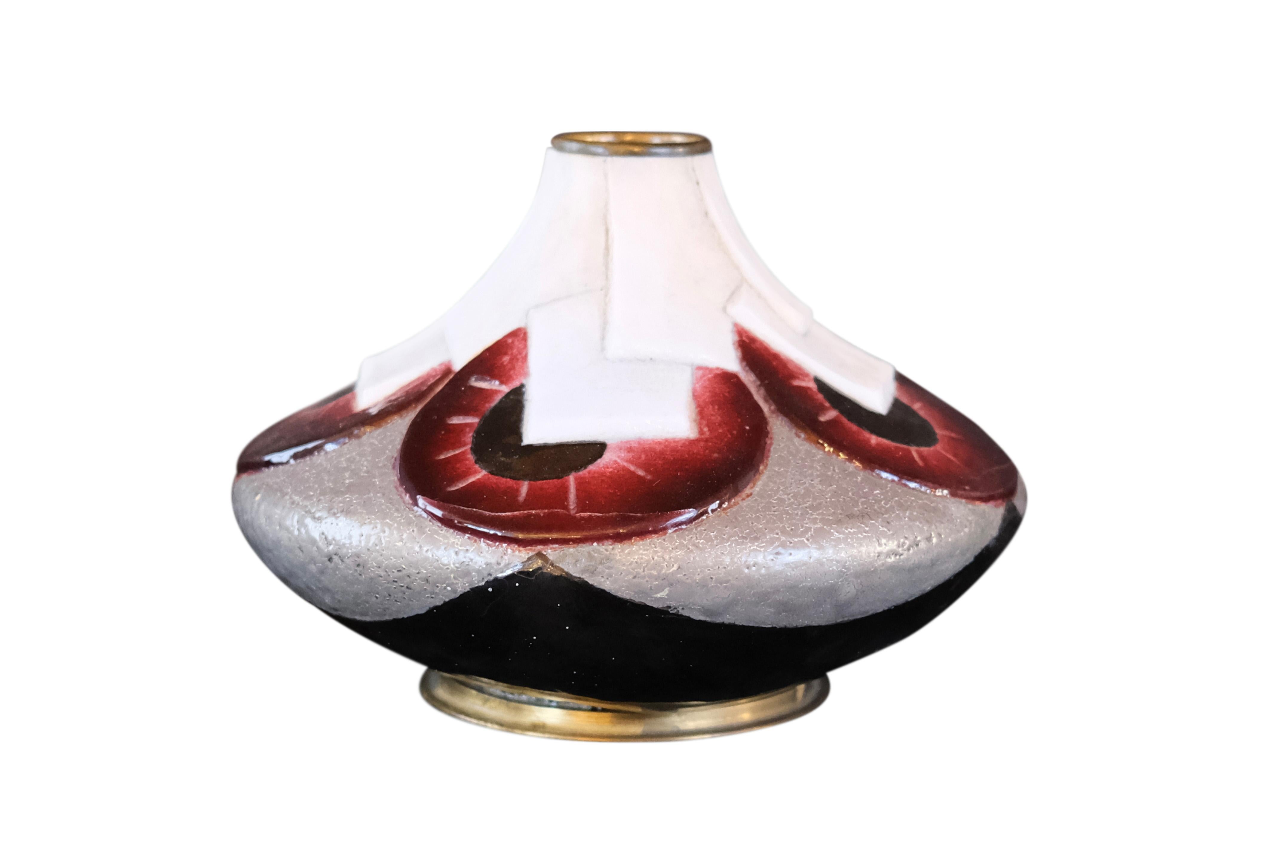 Enameled French Art Deco Enamel Vase by Camille Fauré Limoges  For Sale