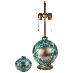 French Art Deco Glazed Ceramic Table Lamp and Vase