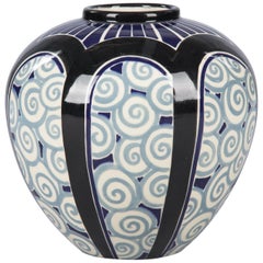 French Art Deco Glazed Ceramic Vase, 1930s