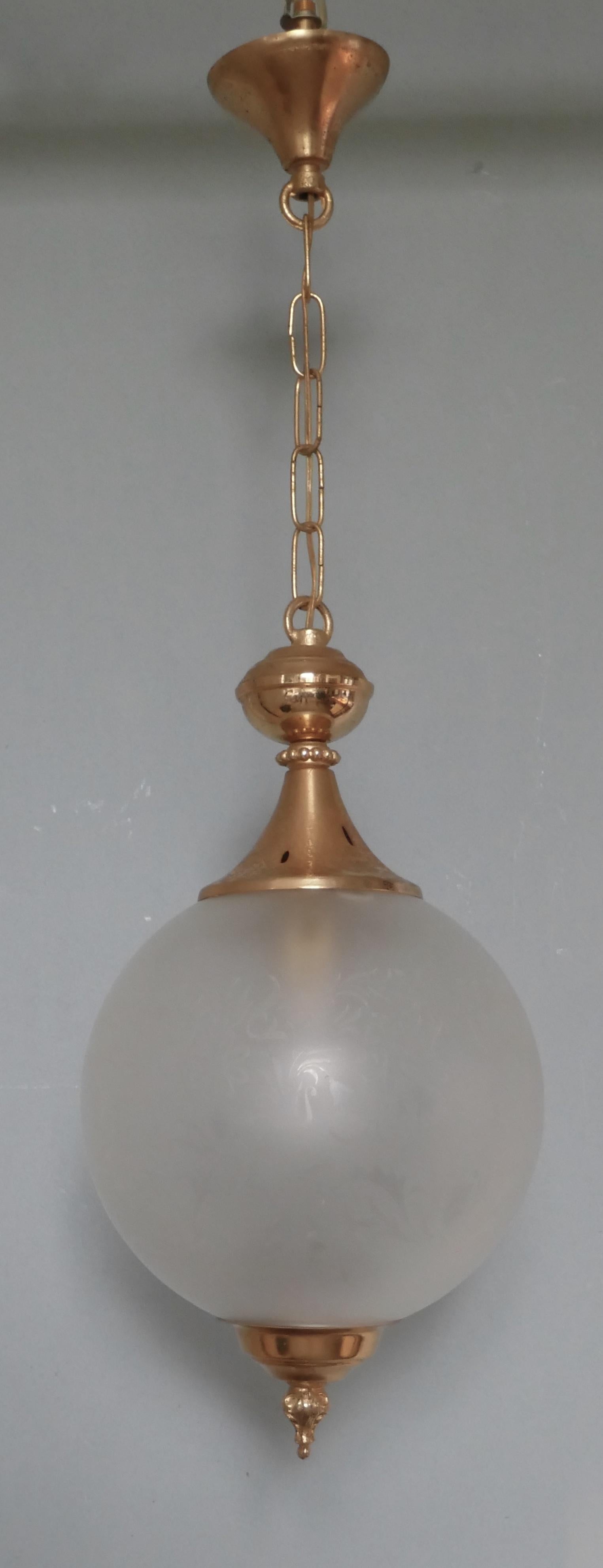 French Art Deco Globe Opaline Glass Hanging Pendant Light In Good Condition In Chillerton, Isle of Wight