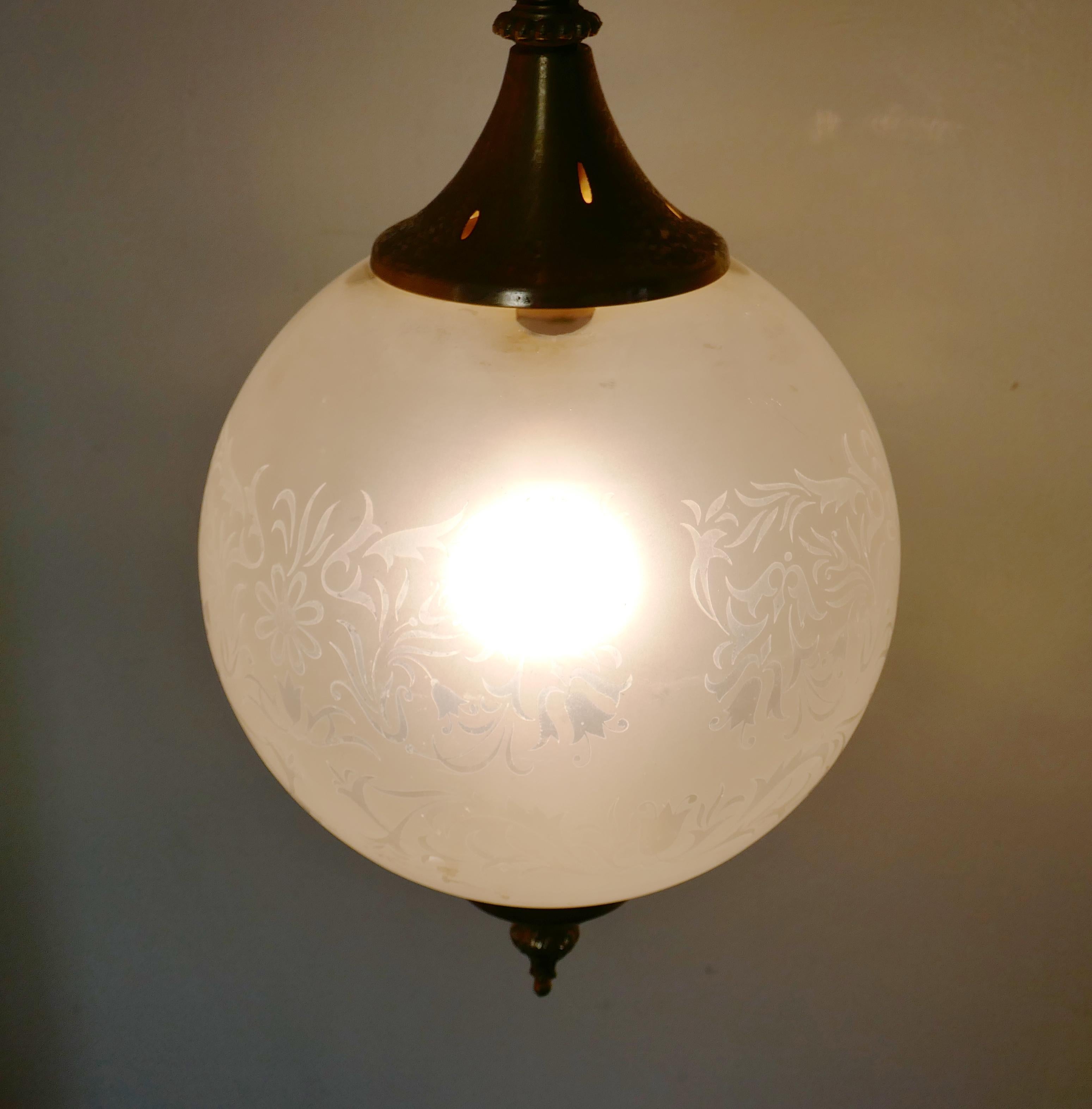 20th Century French Art Deco Globe Opaline Glass Hanging Pendant Light