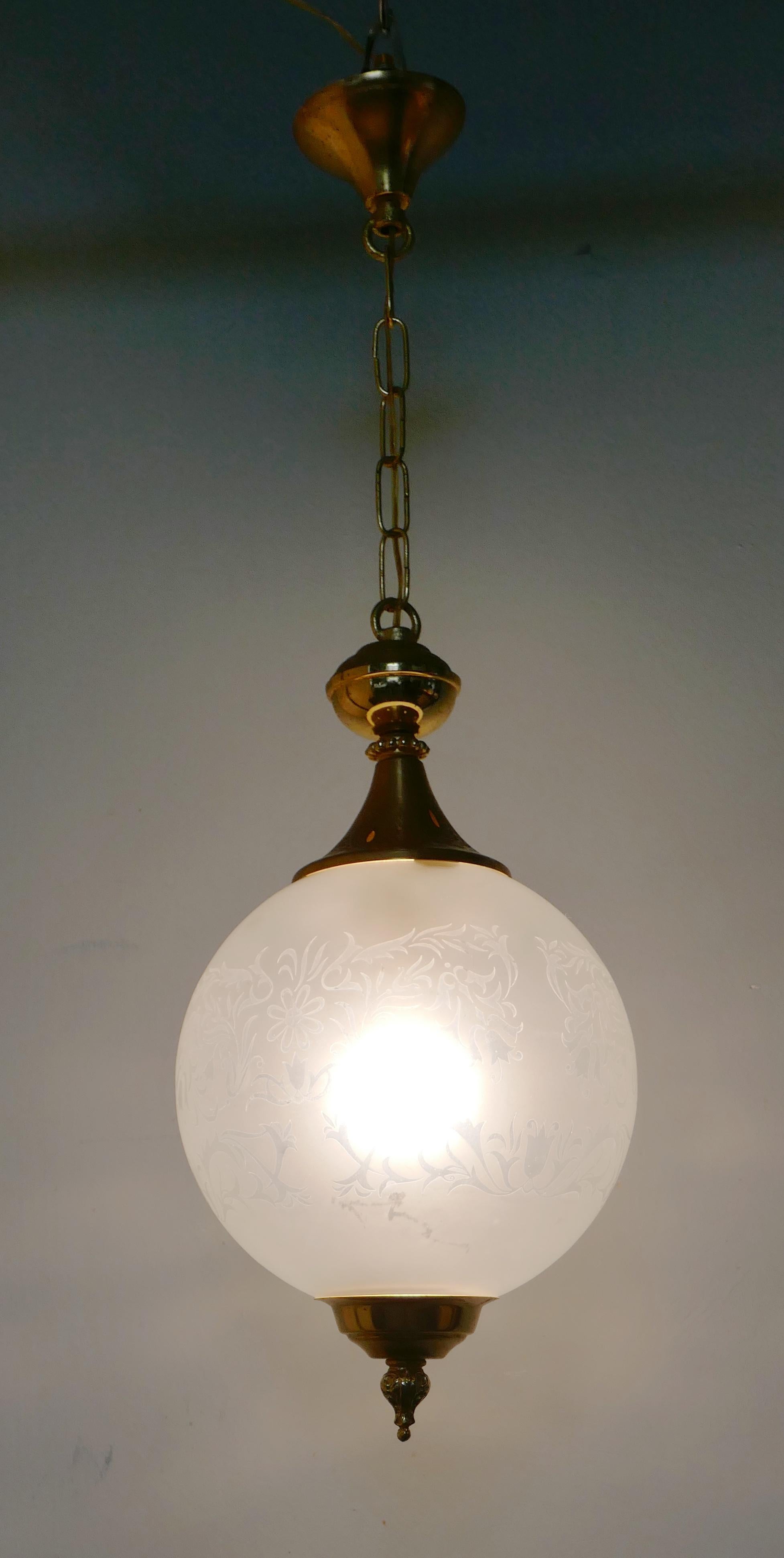 French Art Deco Globe Opaline Glass Hanging Pendant Light 1