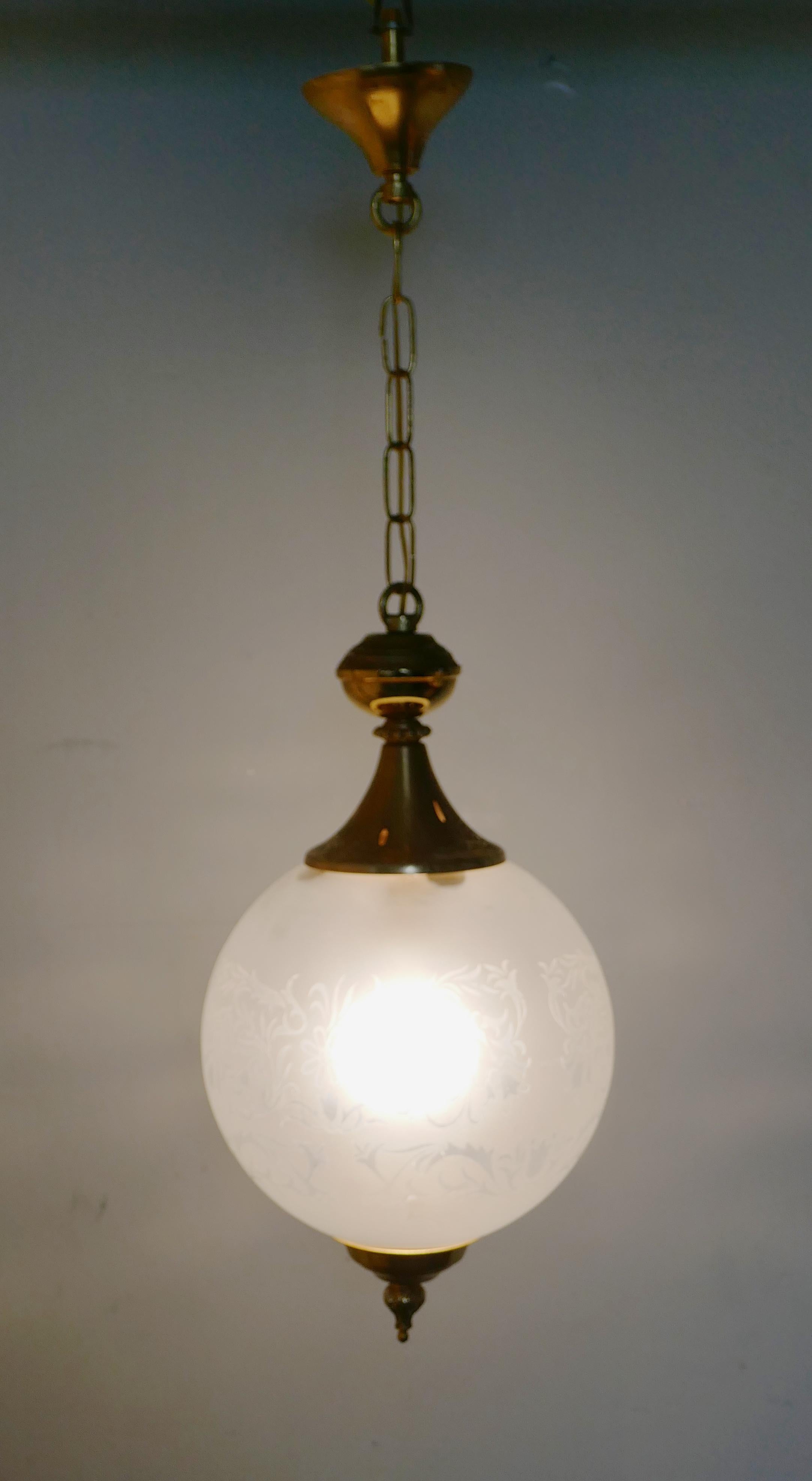 French Art Deco Globe Opaline Glass Hanging Pendant Light 2