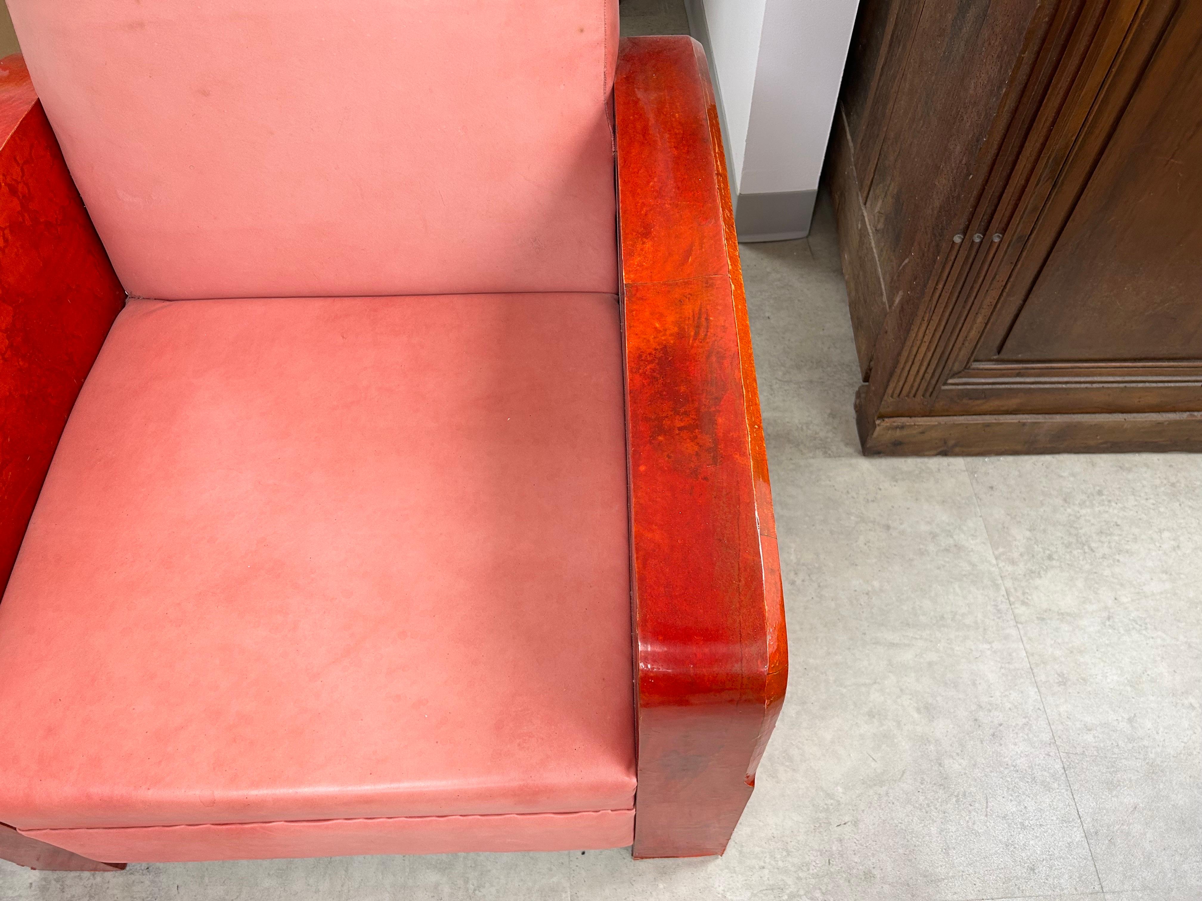 Chaise longue en peau de chèvre, Art déco français, Andre Arbus Attribué Bon état - En vente à Houston, TX