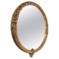 French Art Deco Gold Gilt Round Mirror by Sue and Mare