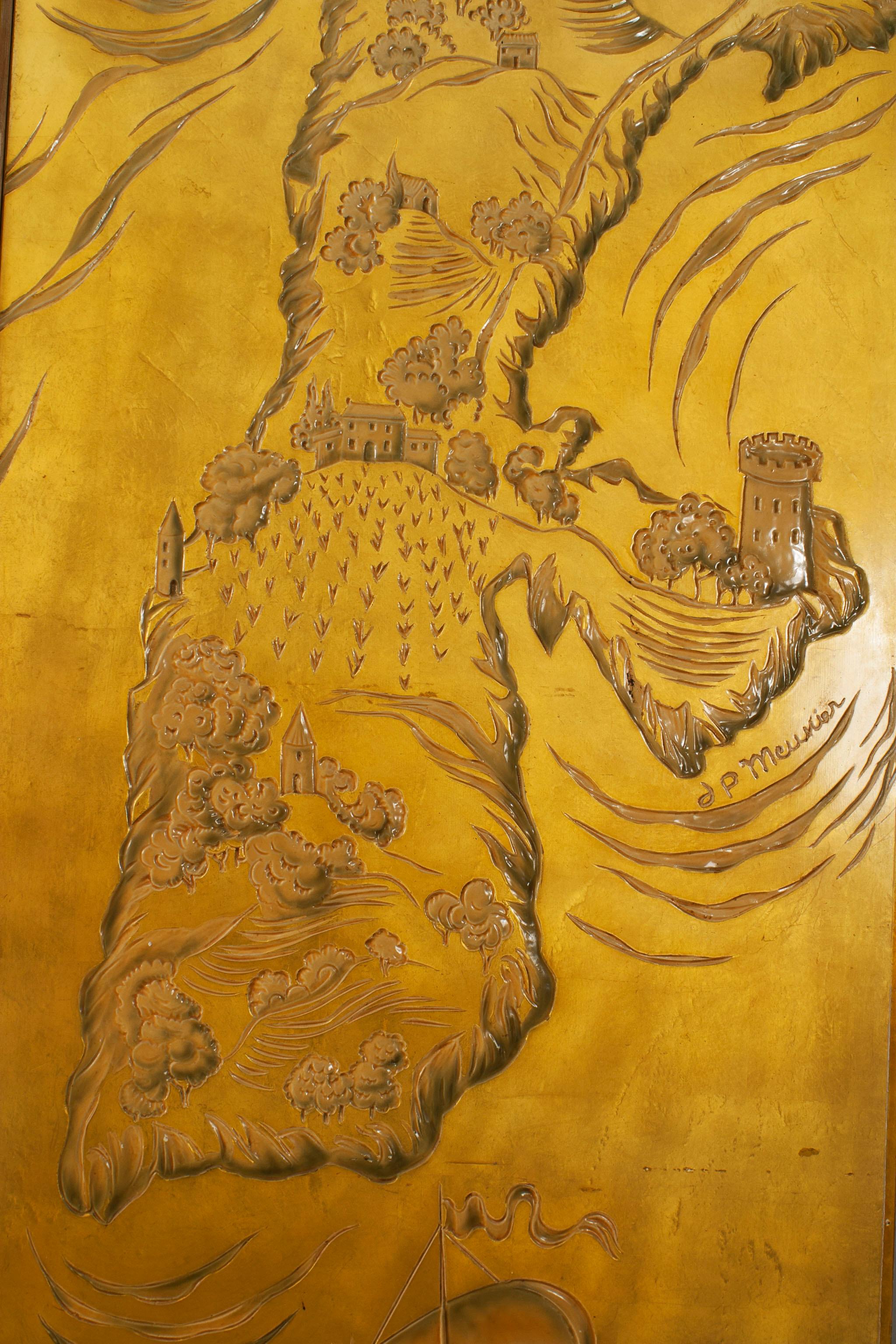 French Art Deco Gold Lacquered Screen by JP Meunier In Good Condition In Queens, NY