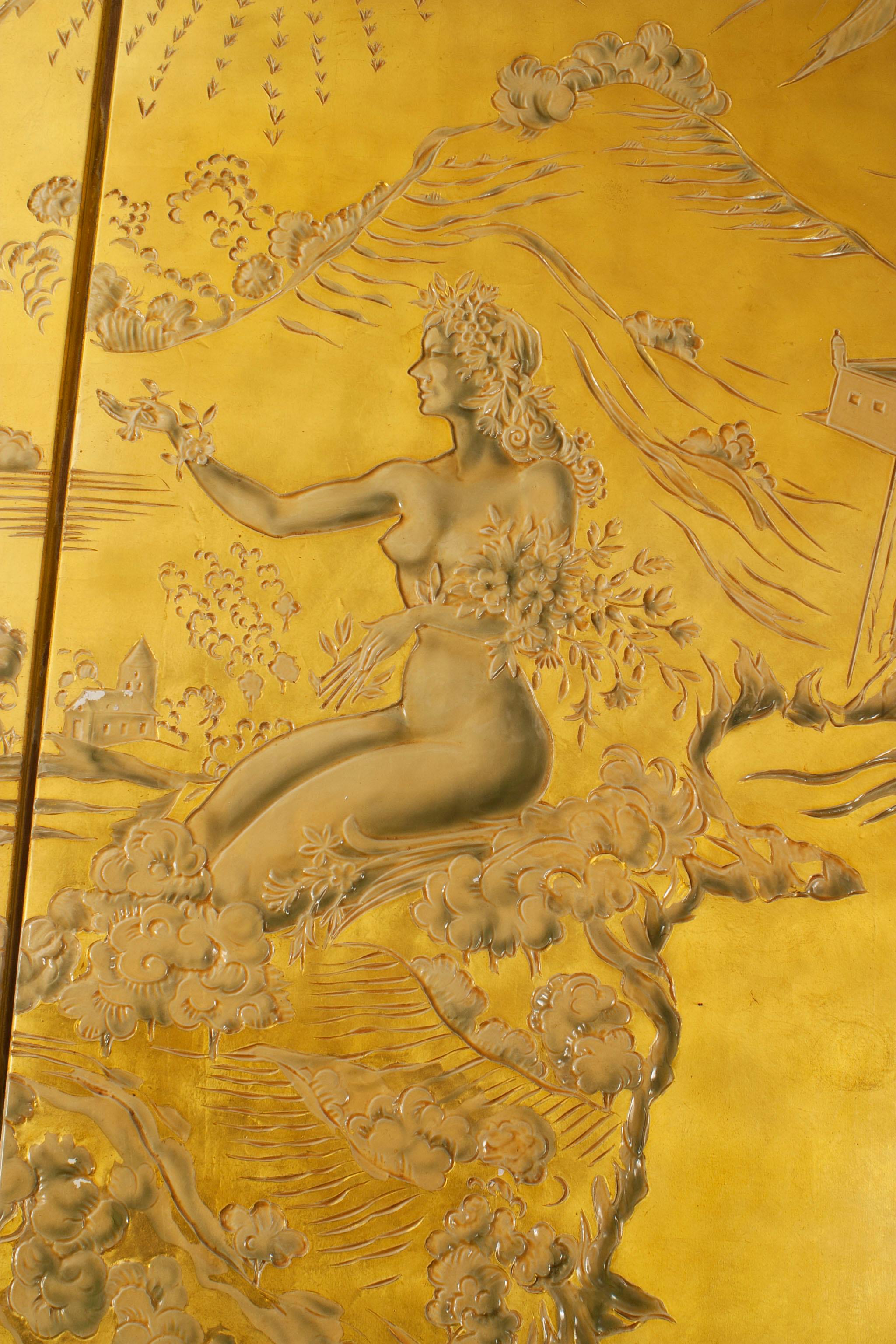 19th Century French Art Deco Gold Lacquered Screen by JP Meunier