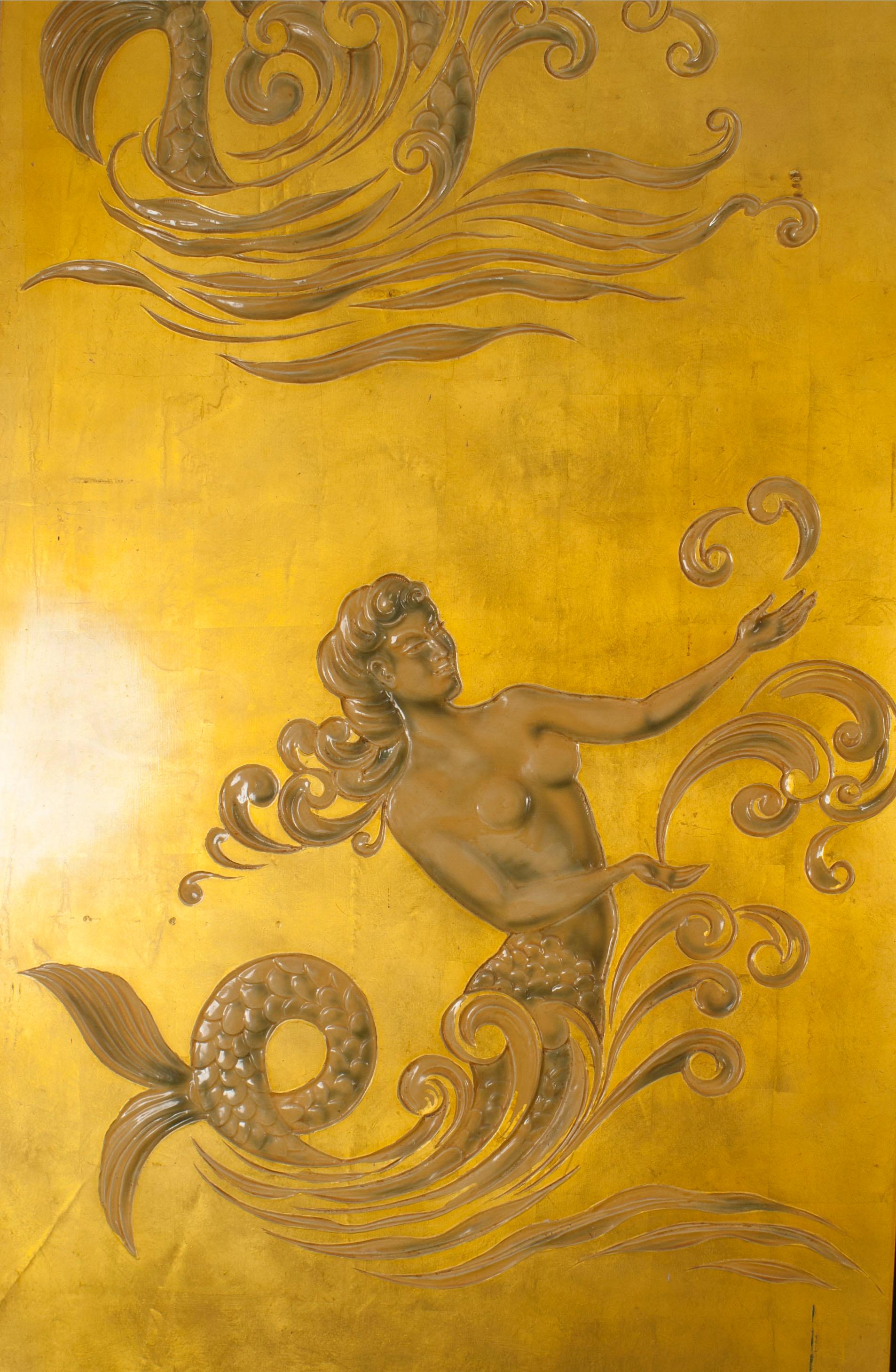 Wood French Art Deco Gold Lacquered Screen by JP Meunier
