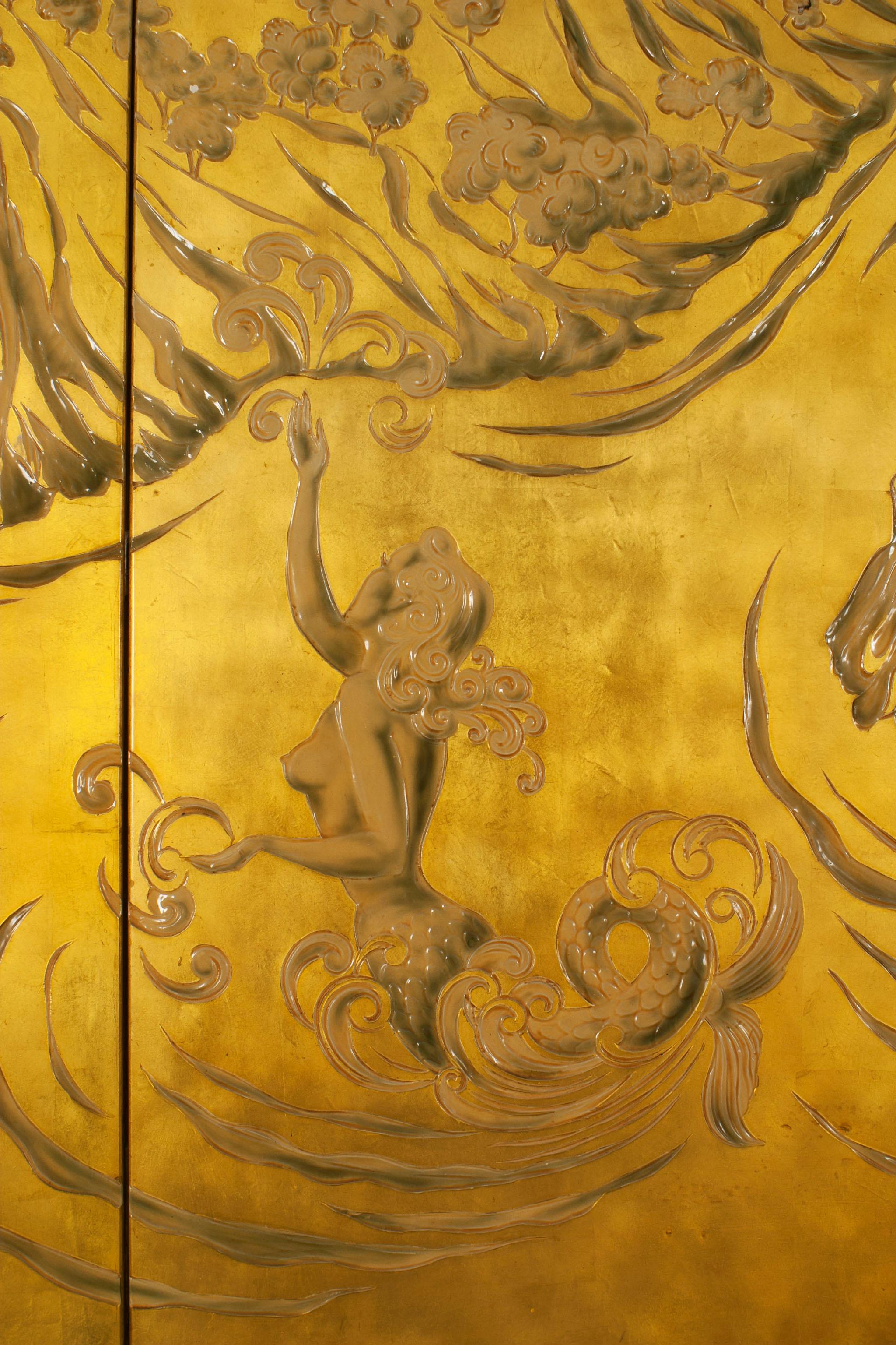 French Art Deco Gold Lacquered Screen by JP Meunier 1