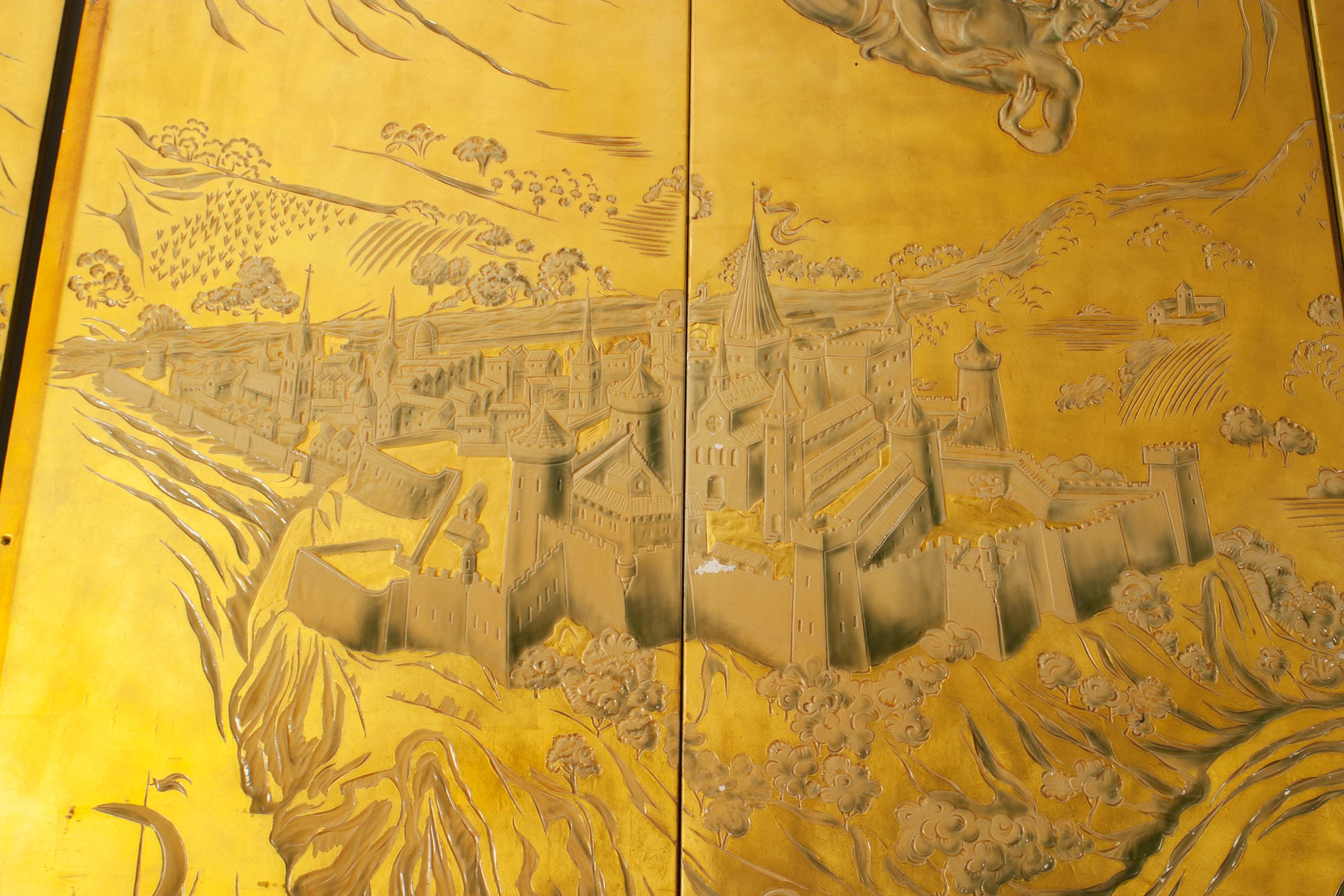 French Art Deco Gold Lacquered Screen by JP Meunier 2