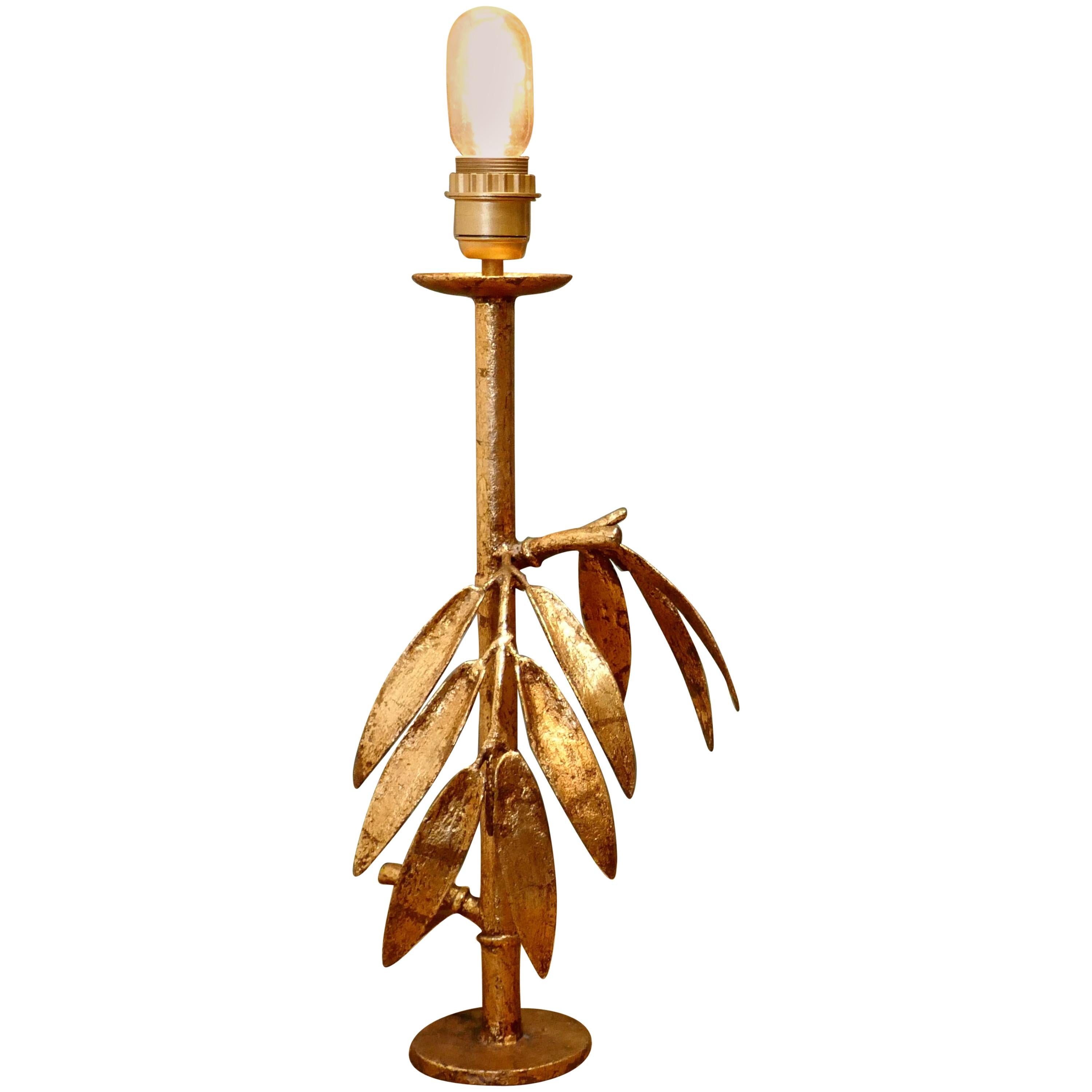 French Art Deco Gold Palm Leaf Table Lamp