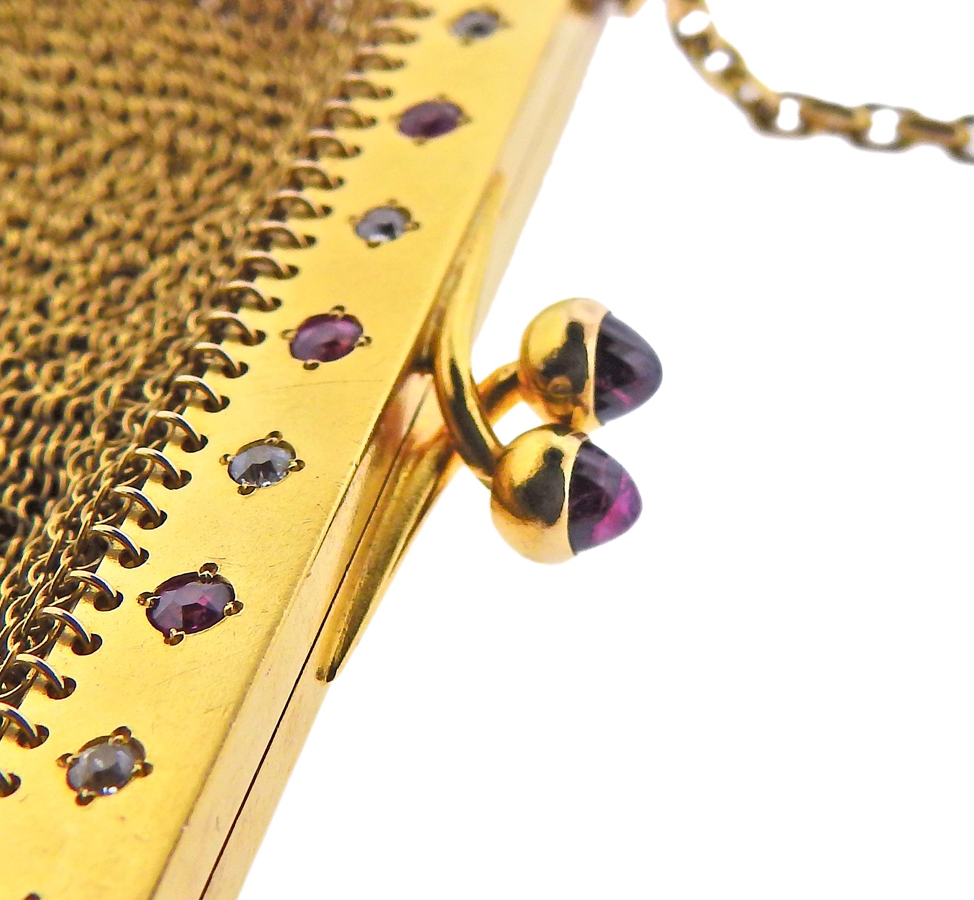 Französisch Art Deco Gold Rubin Diamant Mesh Geldbörse (Rundschliff) im Angebot