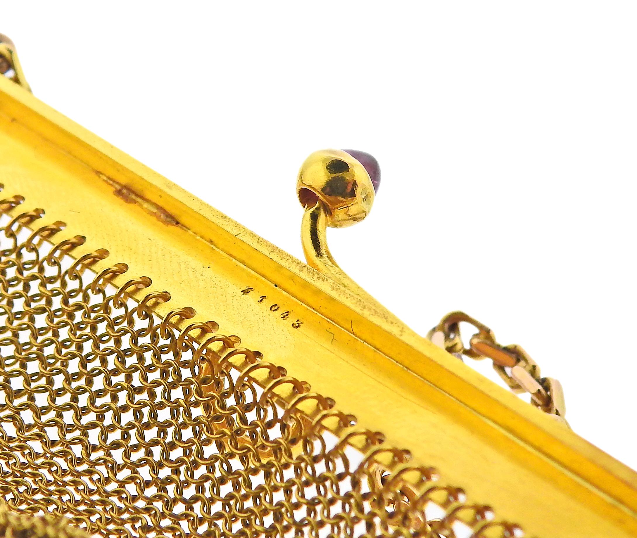 Monedero francés Art Déco Oro Rubí Diamante Malla en Excelente Estado en New York, NY