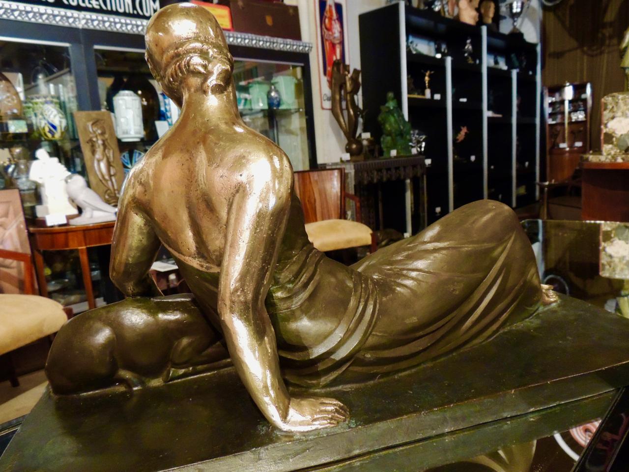 French Art Deco Golden Bronze Sculpture by Gaston Beguin For Sale 7