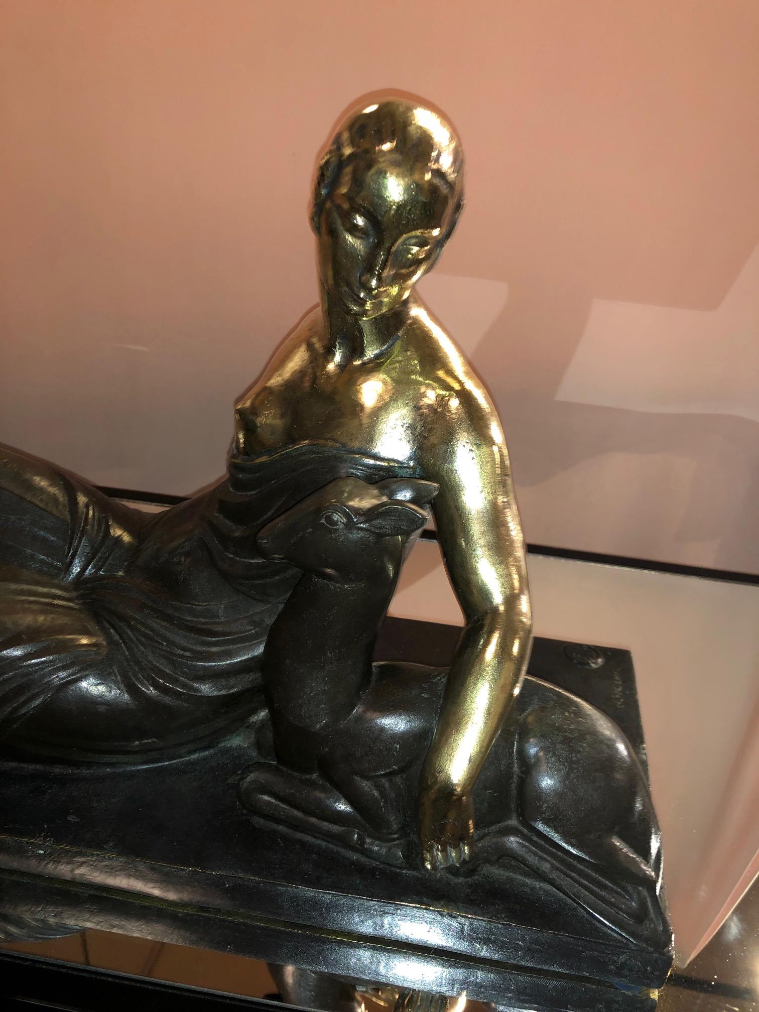 French Art Deco Golden Bronze Sculpture by Gaston Beguin For Sale 8