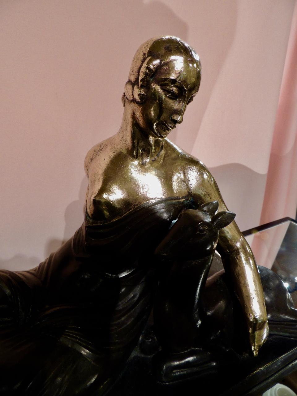 French Art Deco Golden Bronze Sculpture by Gaston Beguin In Good Condition For Sale In Oakland, CA